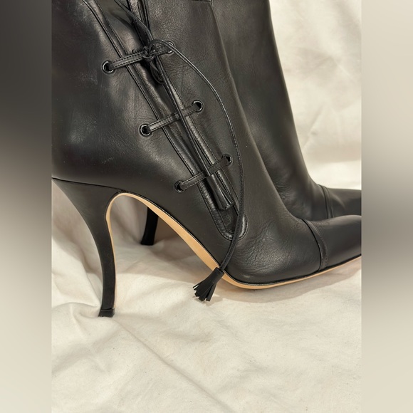 Manila Blahnik Handmade Black Leather Italian Boots Heels Size 7 - Picture 2 of 9